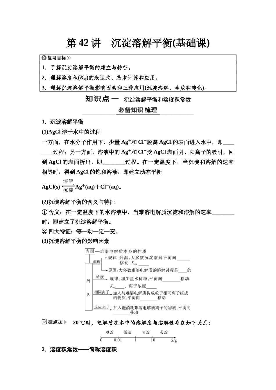 2026版《课堂新坐标》高三化学一轮复习江苏专版55第一篇第四部分专题8第42讲沉淀溶解平衡(基础课)(1).docx_第1页