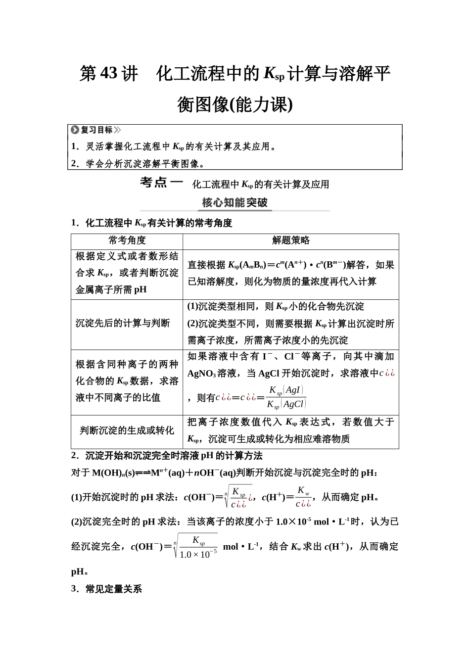 2026版《课堂新坐标》高三化学一轮复习江苏专版56第一篇第四部分专题8第43讲化工流程中的Ksp计算与溶解平衡图像(能力课)(1).docx_第1页