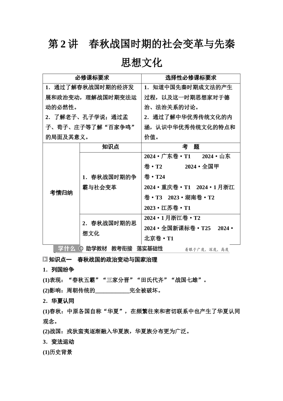 2026版《课堂新坐标》高三历史一轮复习江苏专版02第一编第一单元第2讲春秋战国时期的社会变革与先秦思想文化.docx_第1页