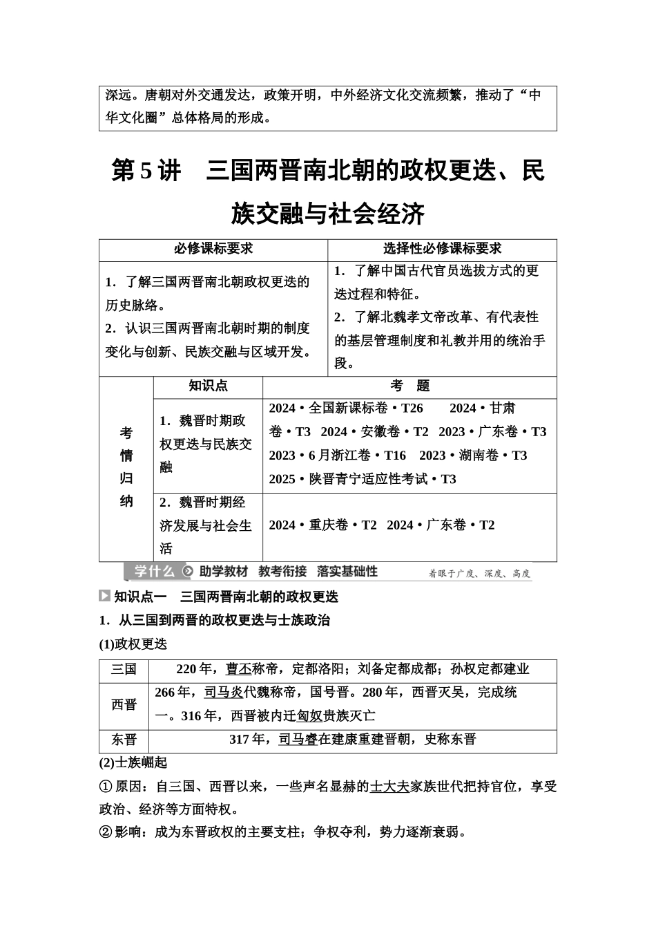 2026版《课堂新坐标》高三历史一轮复习江苏专版06第一编第二单元第5讲三国两晋南北朝的政权更迭、民族交融与社会经济(1).docx_第2页