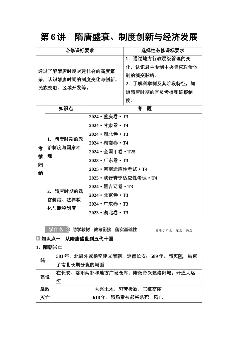 2026版《课堂新坐标》高三历史一轮复习江苏专版07第一编第二单元第6讲隋唐盛衰、制度创新与经济发展(1).docx_第1页