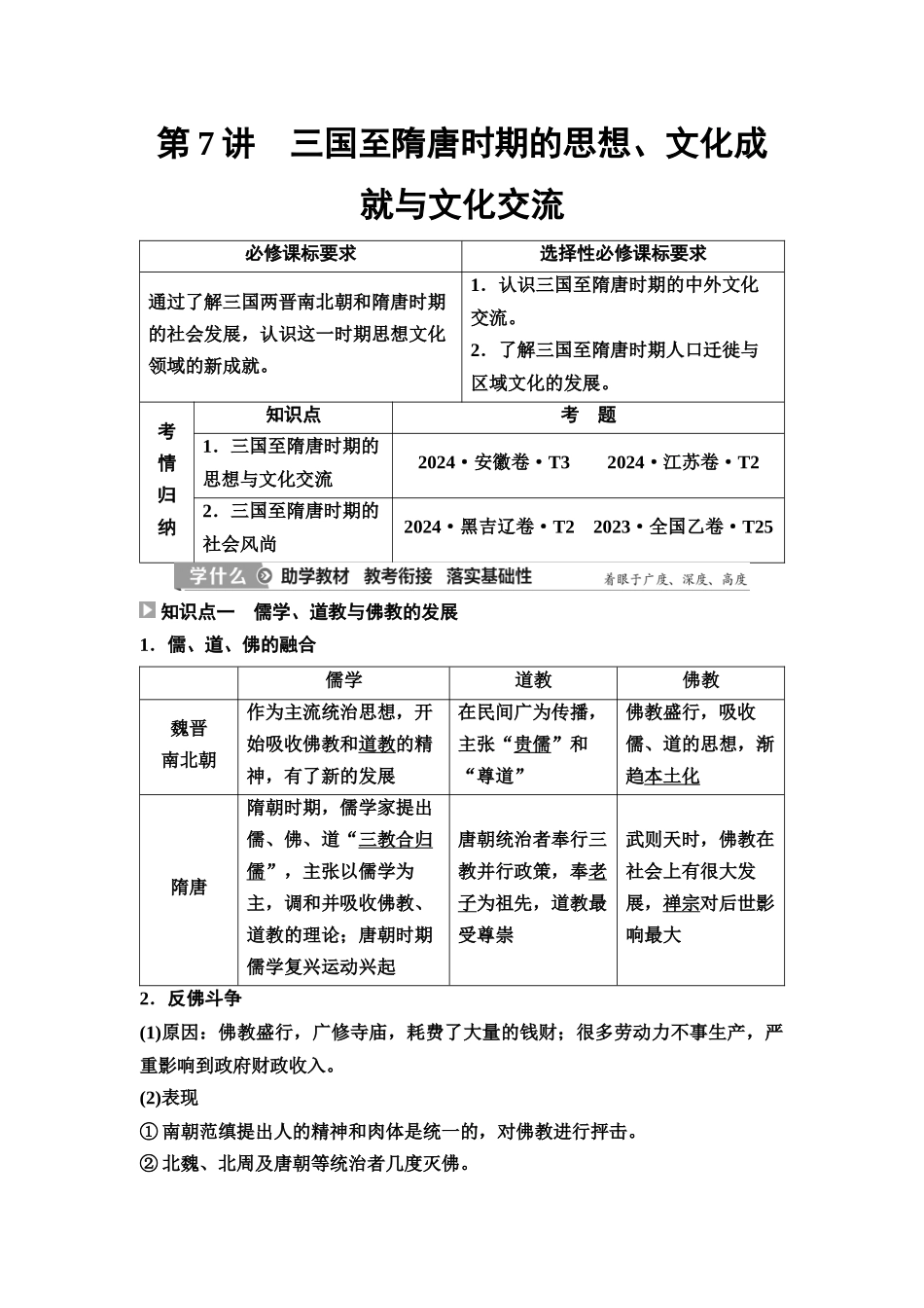 2026版《课堂新坐标》高三历史一轮复习江苏专版08第一编第二单元第7讲三国至隋唐时期的思想、文化成就与文化交流(1).docx_第1页