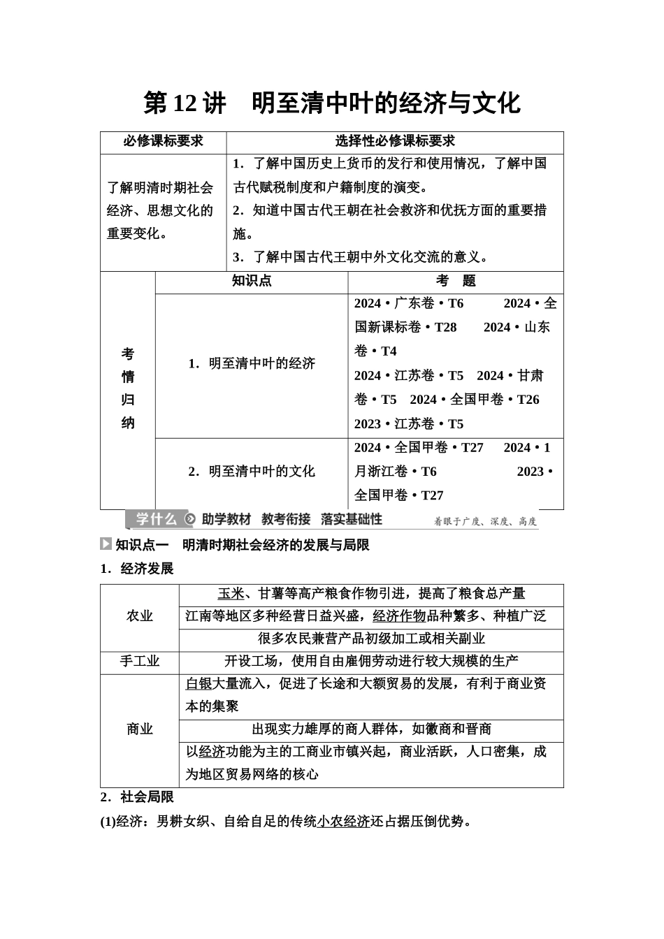 2026版《课堂新坐标》高三历史一轮复习江苏专版15第一编第四单元第12讲明至清中叶的经济与文化(1).docx_第1页