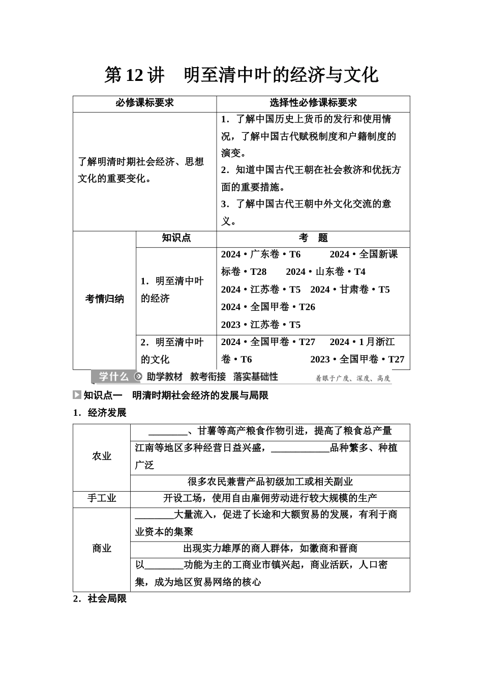 2026版《课堂新坐标》高三历史一轮复习江苏专版15第一编第四单元第12讲明至清中叶的经济与文化.docx_第1页