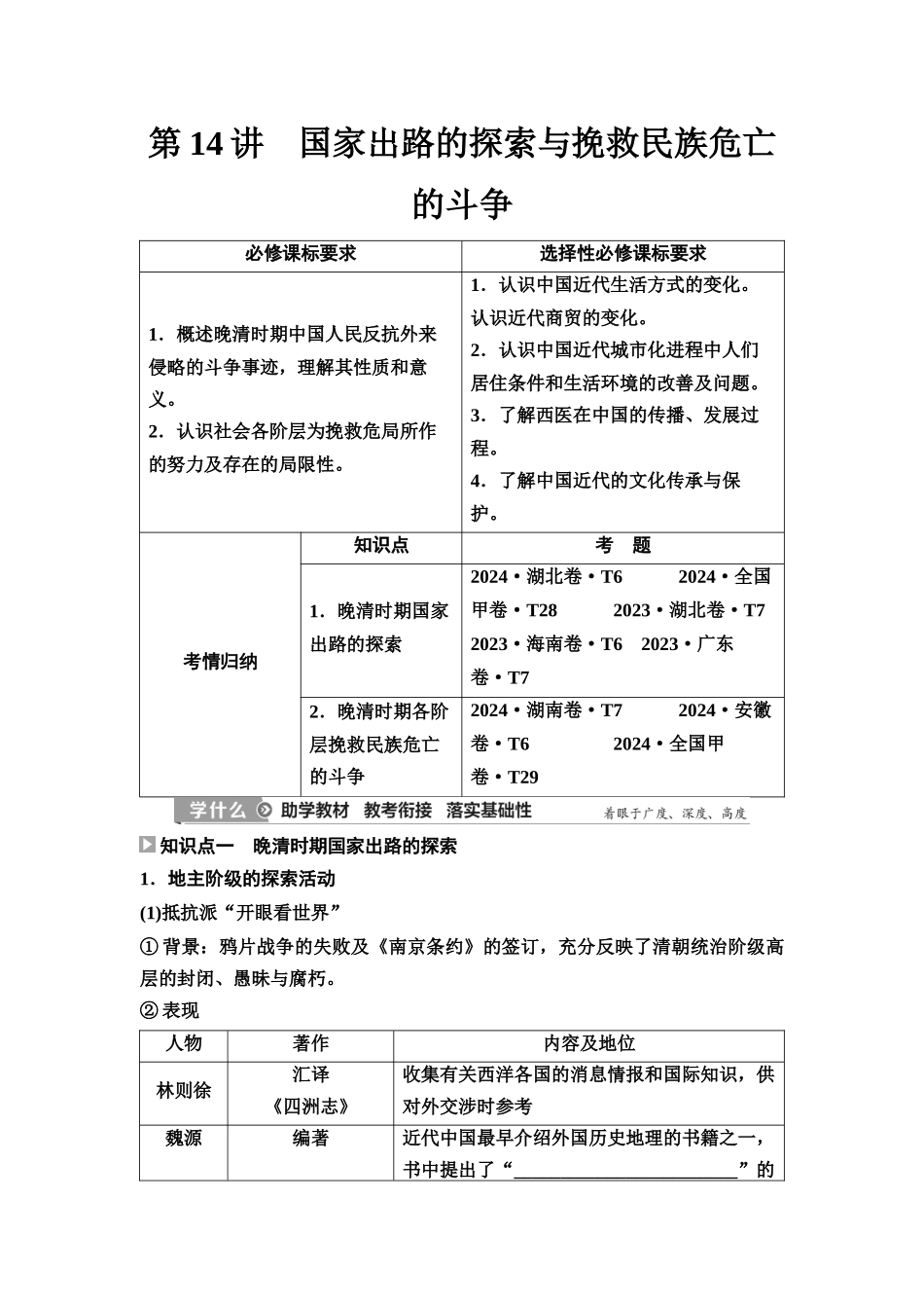 2026版《课堂新坐标》高三历史一轮复习江苏专版19第二编第五单元第14讲国家出路的探索与挽救民族危亡的斗争.docx_第1页