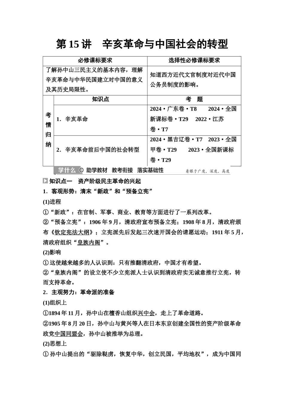 2026版《课堂新坐标》高三历史一轮复习江苏专版20第二编第五单元第15讲辛亥革命与中国社会的转型(1).docx_第1页