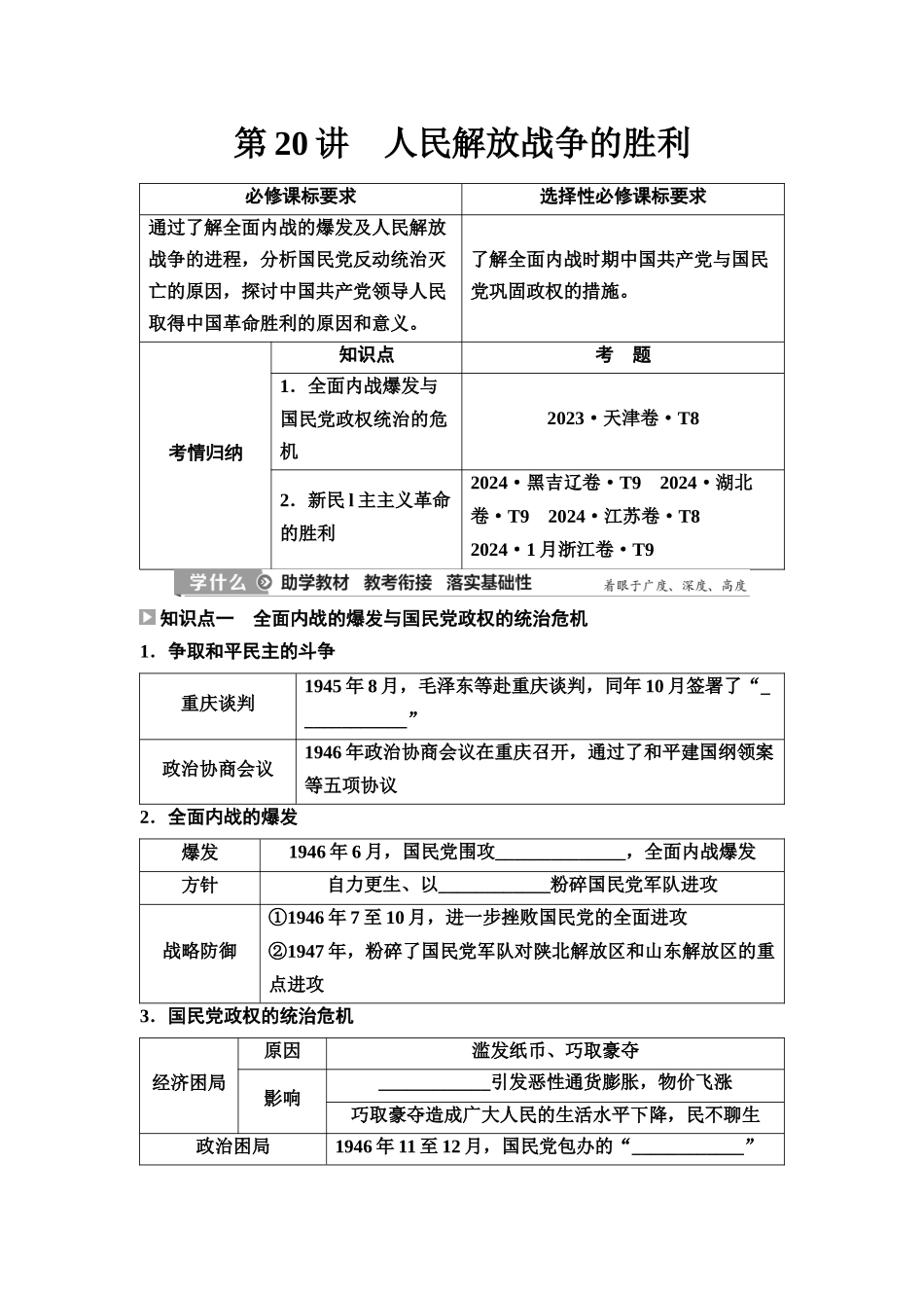 2026版《课堂新坐标》高三历史一轮复习江苏专版26第二编第六单元第20讲人民解放战争的胜利.docx_第1页