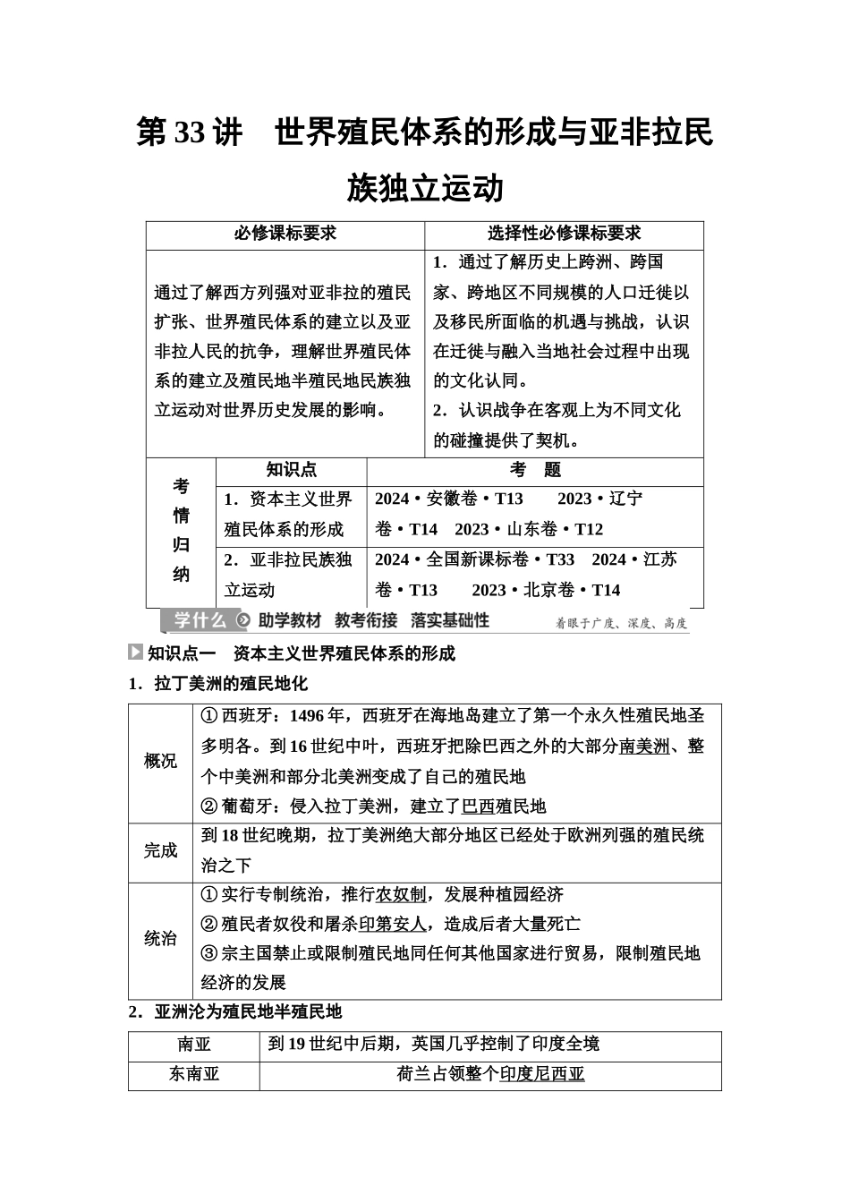 2026版《课堂新坐标》高三历史一轮复习江苏专版44第三编第十单元第33讲世界殖民体系的形成与亚非拉民族独立运动(1).docx_第1页