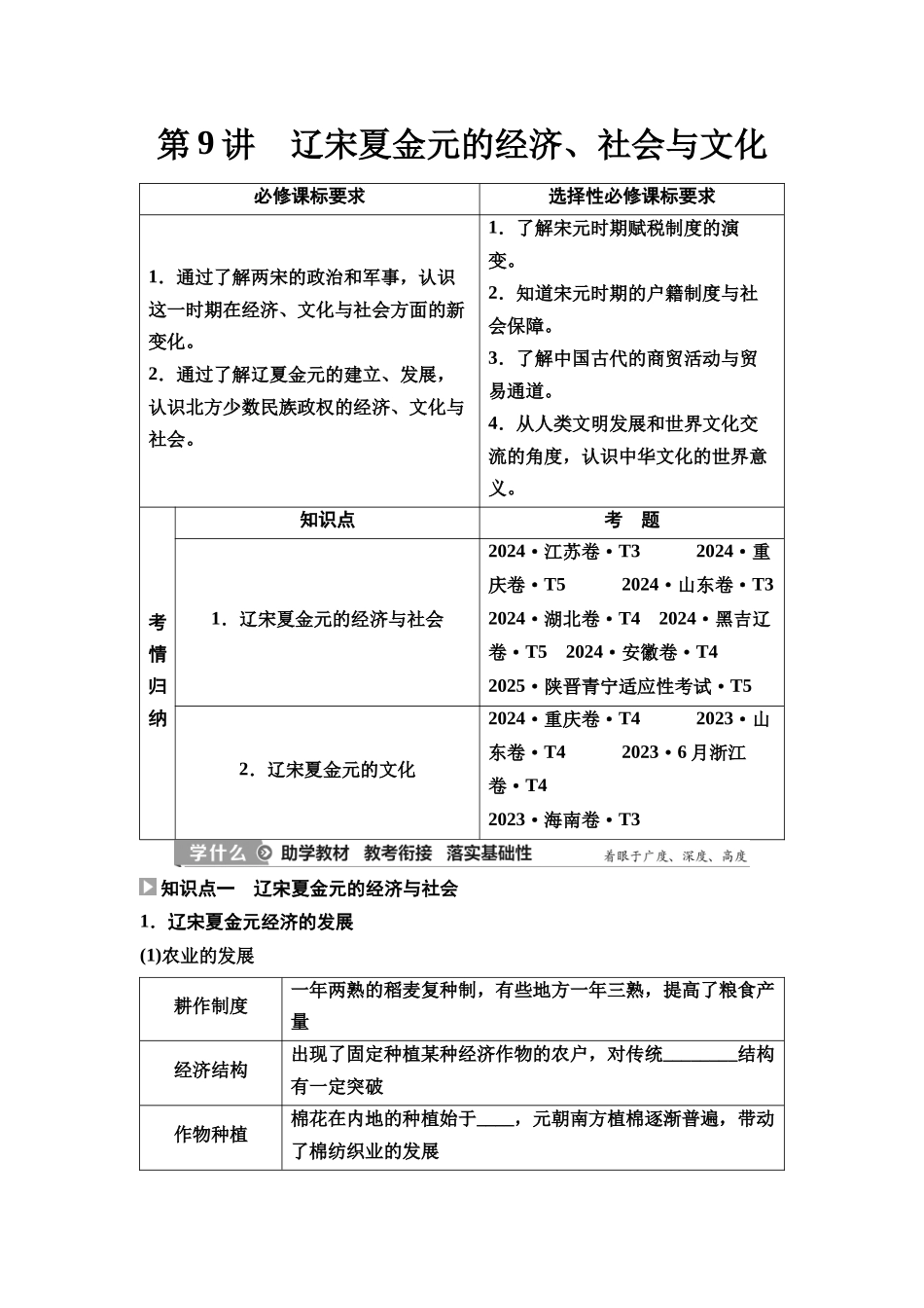 2026版《课堂新坐标》高三历史一轮复习通史版11第一编第三单元第9讲辽宋夏金元的经济、社会与文化(1).docx_第1页