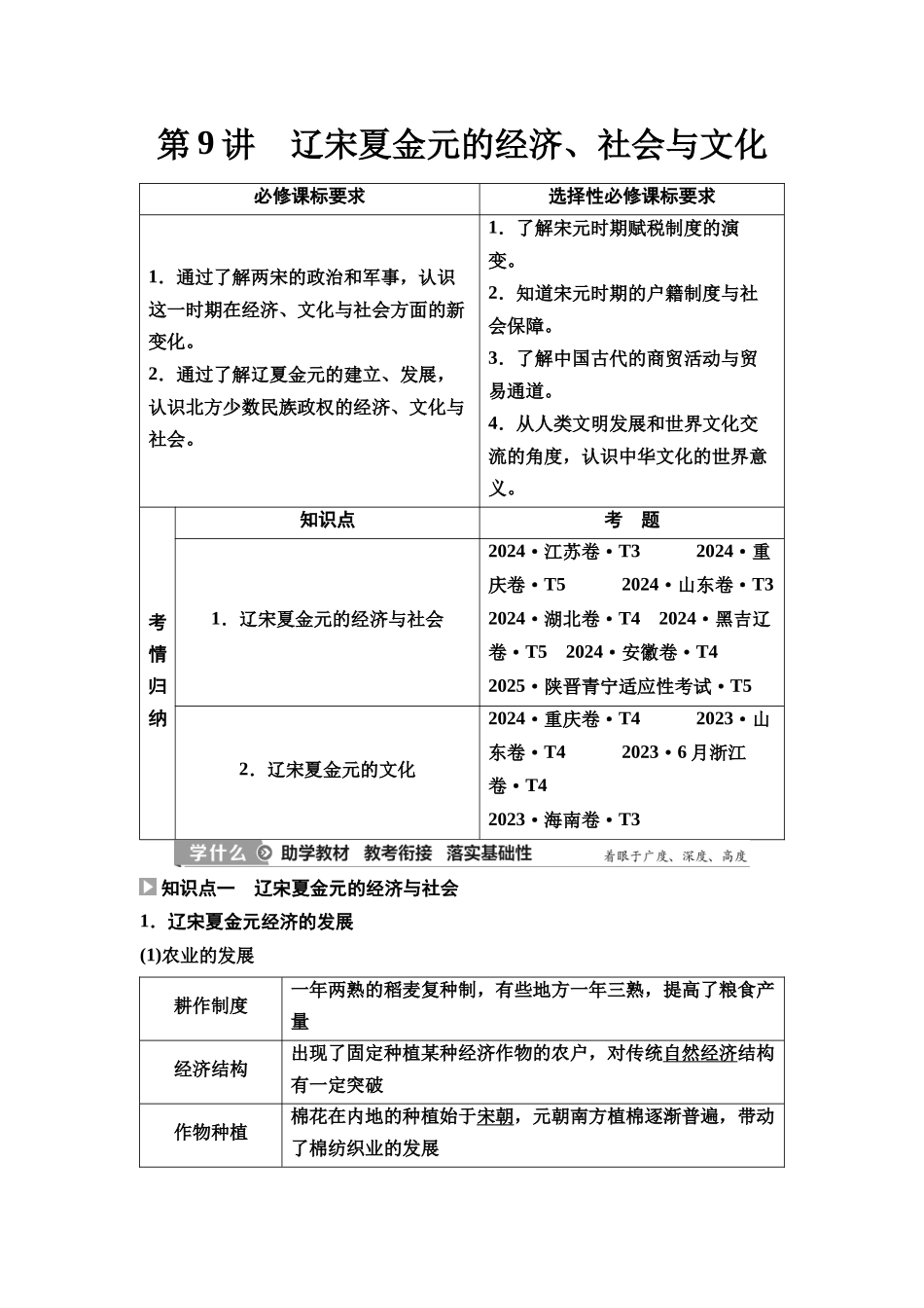 2026版《课堂新坐标》高三历史一轮复习通史版11第一编第三单元第9讲辽宋夏金元的经济、社会与文化.docx_第1页