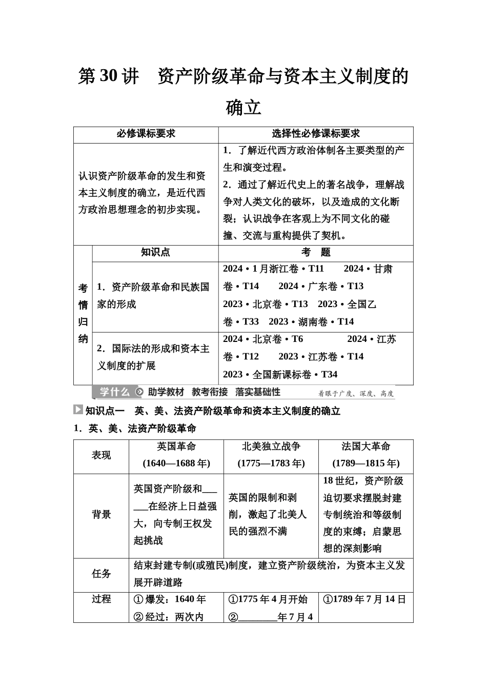 2026版《课堂新坐标》高三历史一轮复习通史版40第三编第九单元第30讲资产阶级革命与资本主义制度的确立(1).docx_第1页