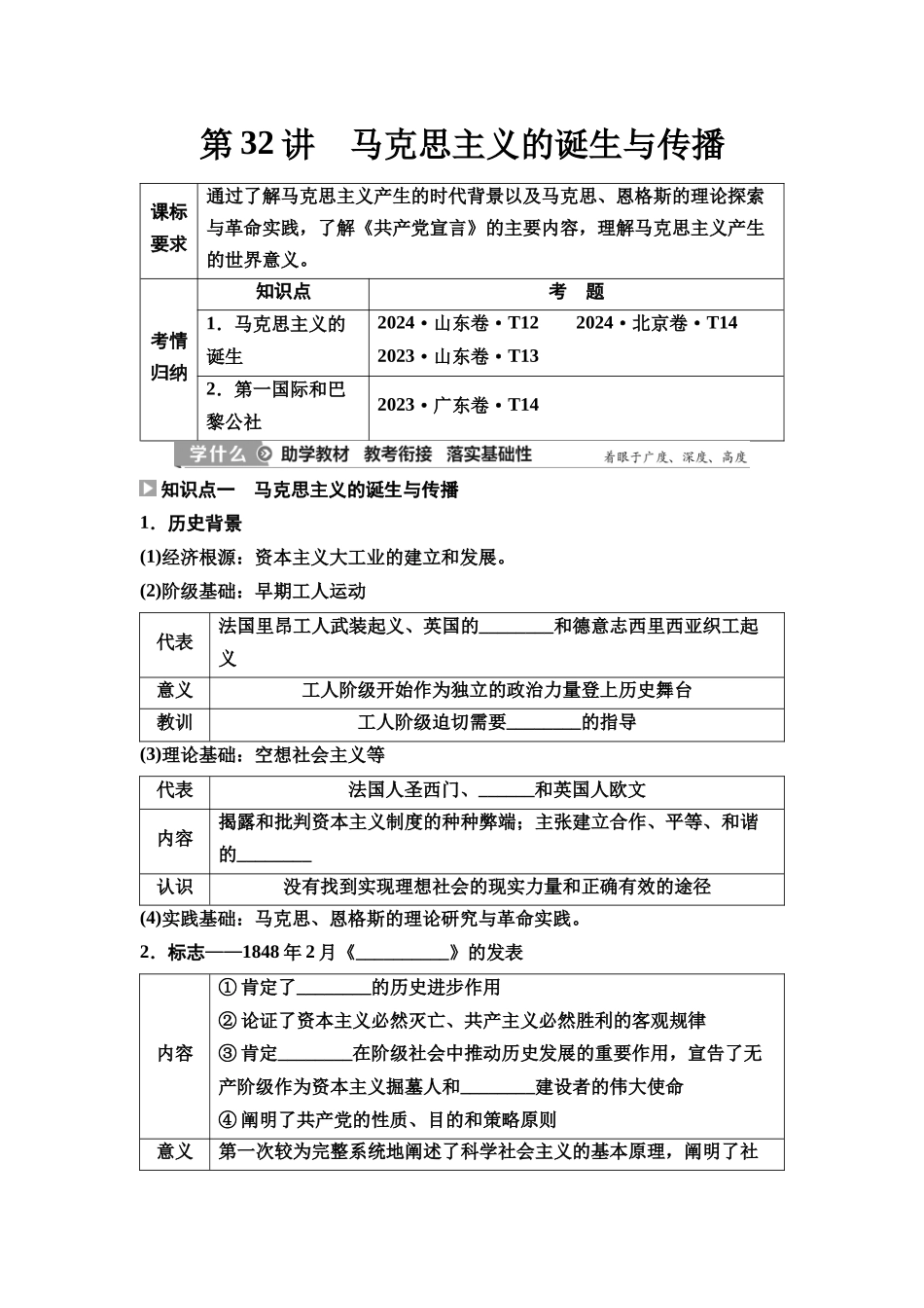 2026版《课堂新坐标》高三历史一轮复习通史版43第三编第十单元第32讲马克思主义的诞生与传播(1).docx_第1页