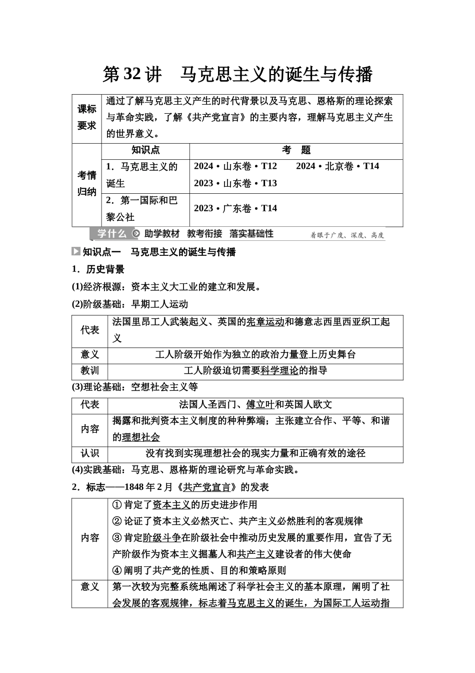 2026版《课堂新坐标》高三历史一轮复习通史版43第三编第十单元第32讲马克思主义的诞生与传播.docx_第1页