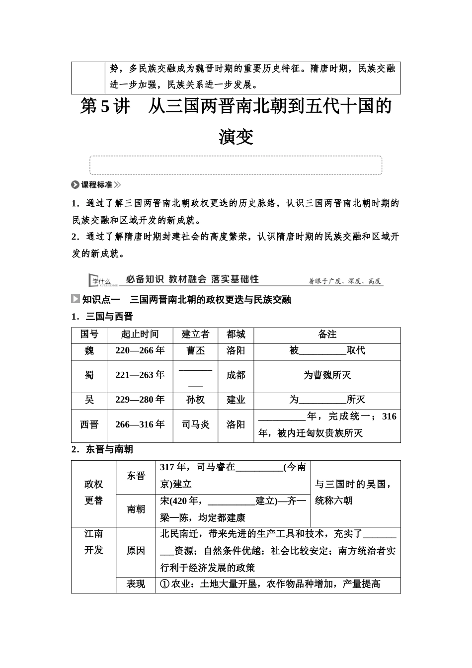2026版《课堂新坐标》高三历史一轮复习通用版05中外历史纲要(上)第二单元第5讲从三国两晋南北朝到五代十国的演变.docx_第2页