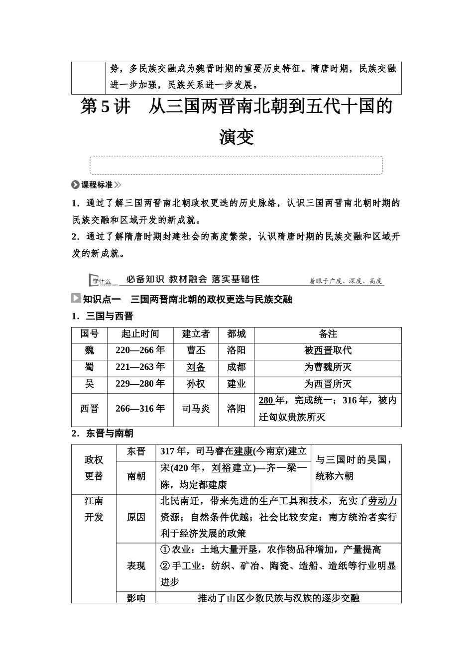 2026版《课堂新坐标》高三历史一轮复习通用版06中外历史纲要(上)第二单元第5讲从三国两晋南北朝到五代十国的演变.docx_第2页