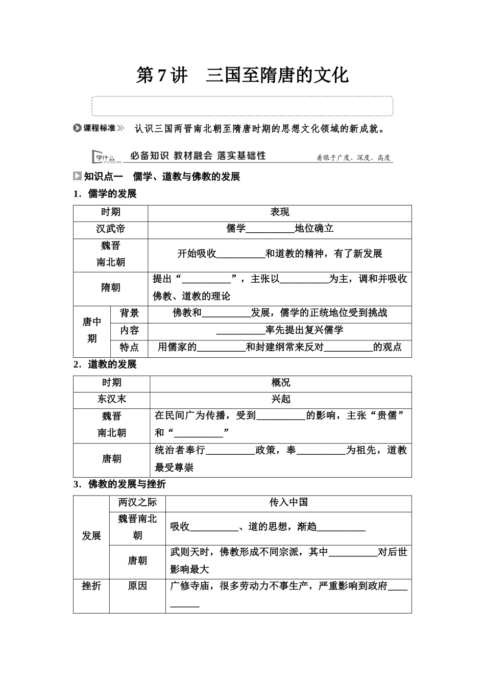 2026版《课堂新坐标》高三历史一轮复习通用版07中外历史纲要(上)第二单元第7讲三国至隋唐的文化.docx_第1页