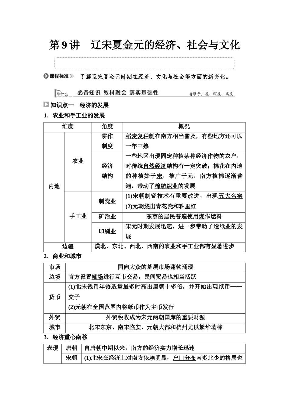 2026版《课堂新坐标》高三历史一轮复习通用版11中外历史纲要(上)第三单元第9讲辽宋夏金元的经济、社会与文化.docx_第1页