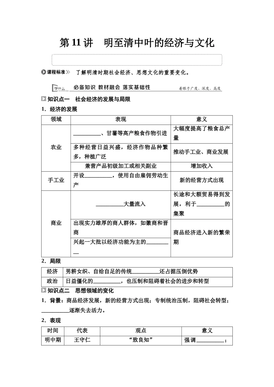 2026版《课堂新坐标》高三历史一轮复习通用版11中外历史纲要(上)第四单元第11讲明至清中叶的经济与文化.docx_第1页