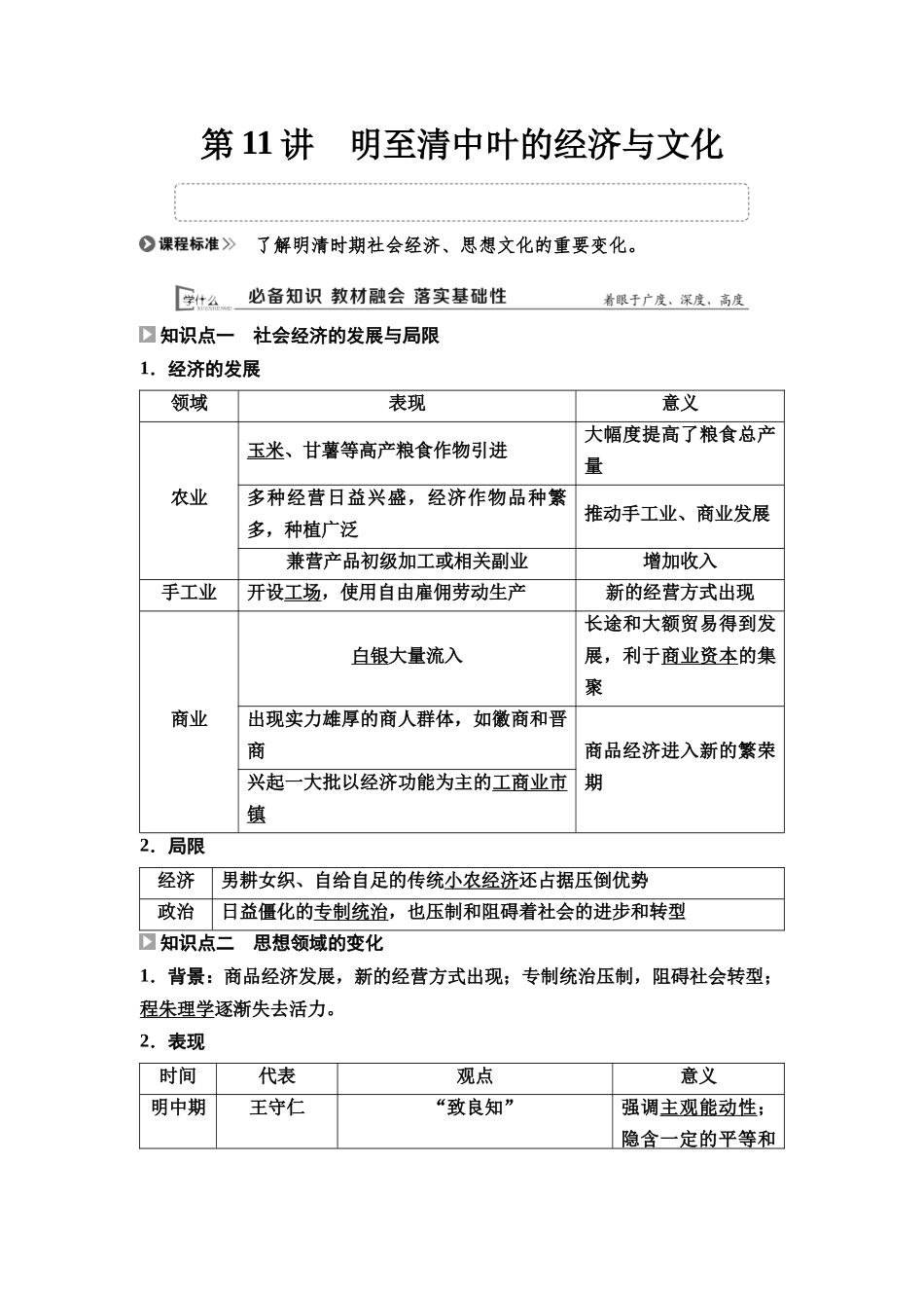 2026版《课堂新坐标》高三历史一轮复习通用版14中外历史纲要(上)第四单元第11讲明至清中叶的经济与文化.docx_第1页