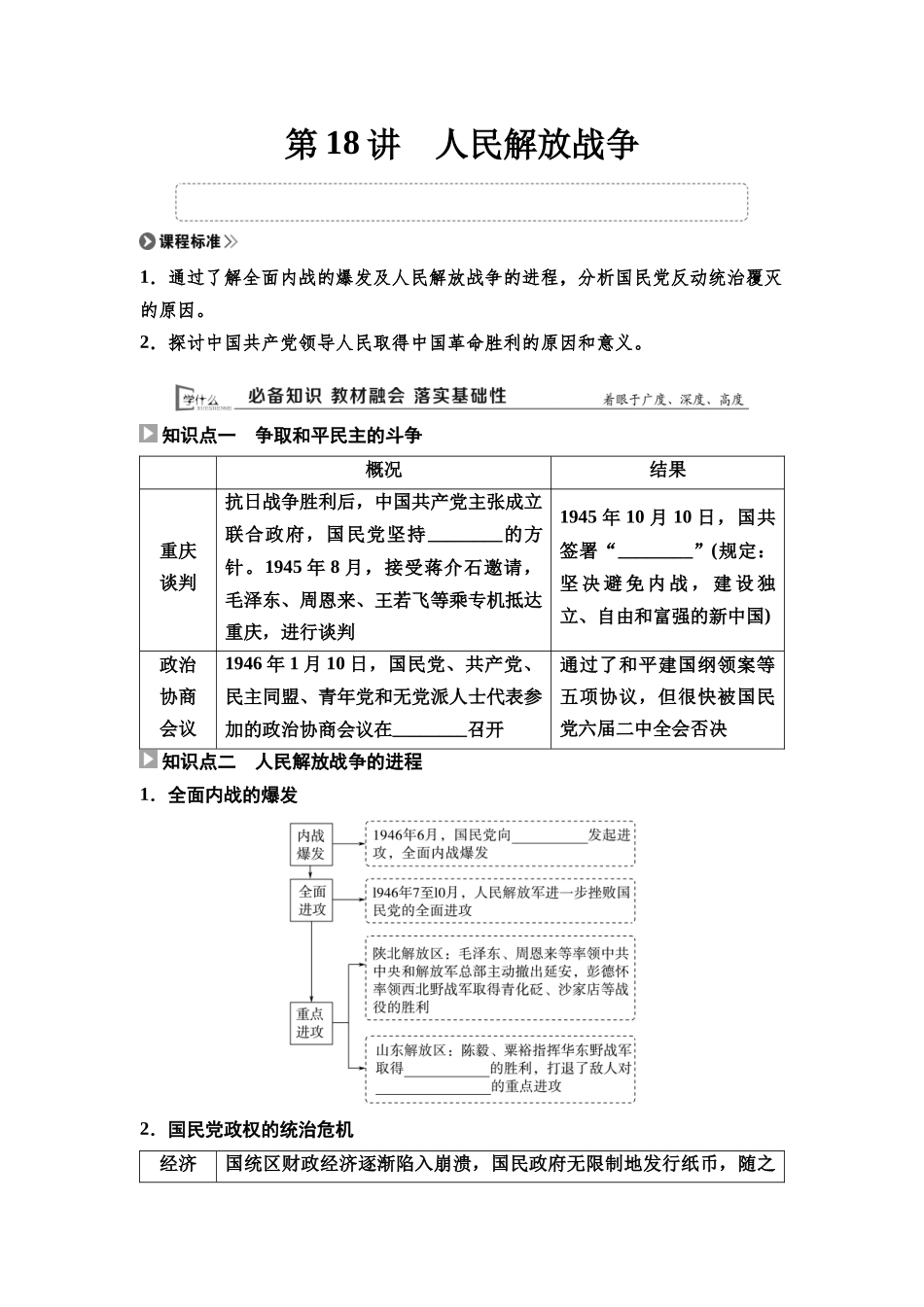 2026版《课堂新坐标》高三历史一轮复习通用版18中外历史纲要(上)第六单元第18讲人民解放战争.docx_第1页