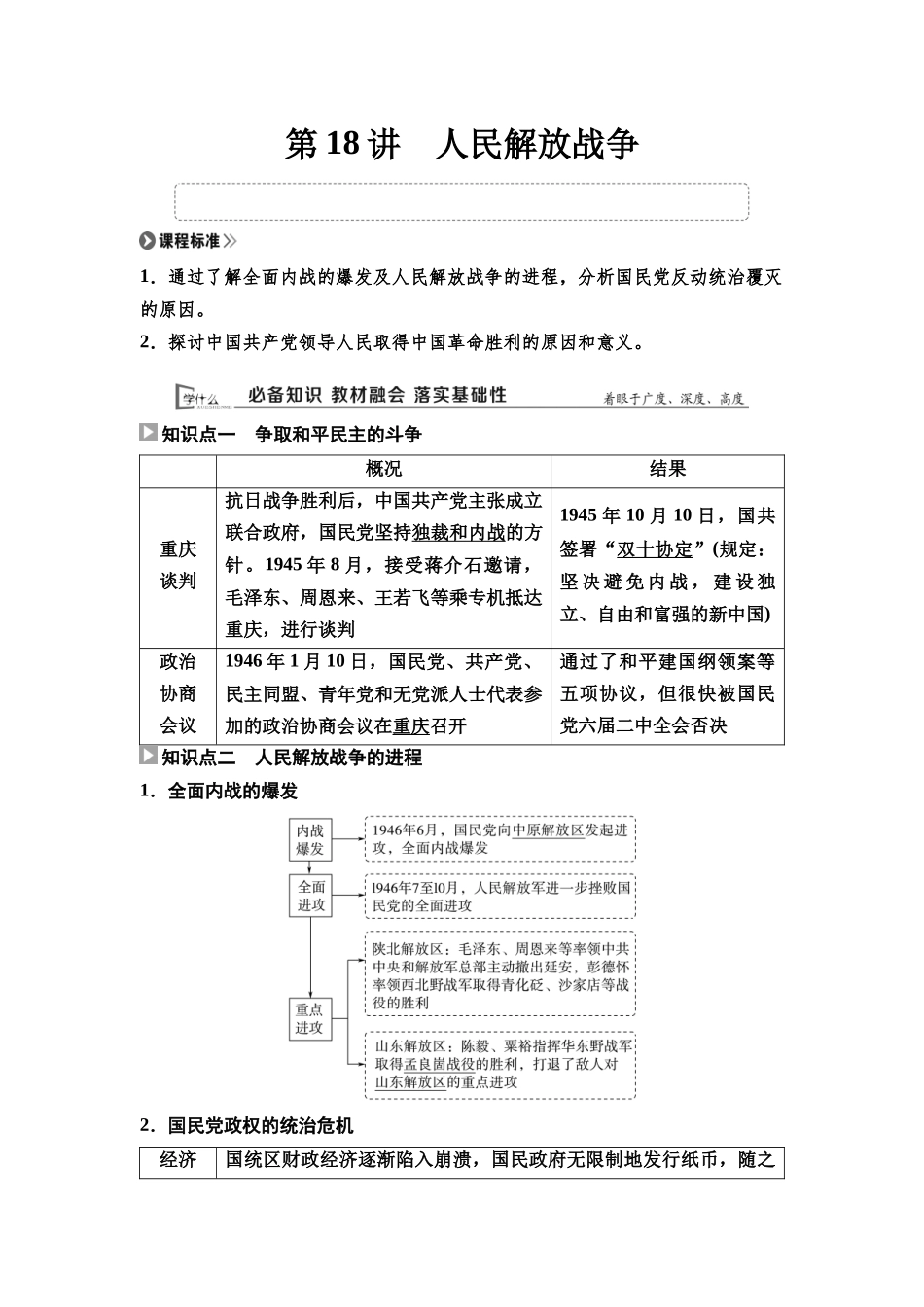 2026版《课堂新坐标》高三历史一轮复习通用版23中外历史纲要(上)第六单元第18讲人民解放战争.docx_第1页