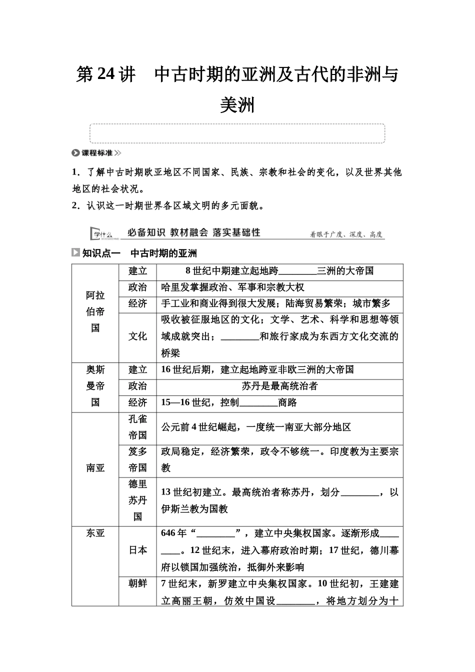 2026版《课堂新坐标》高三历史一轮复习通用版25中外历史纲要(下)第八单元第24讲中古时期的亚洲及古代的非洲与美洲.docx_第1页