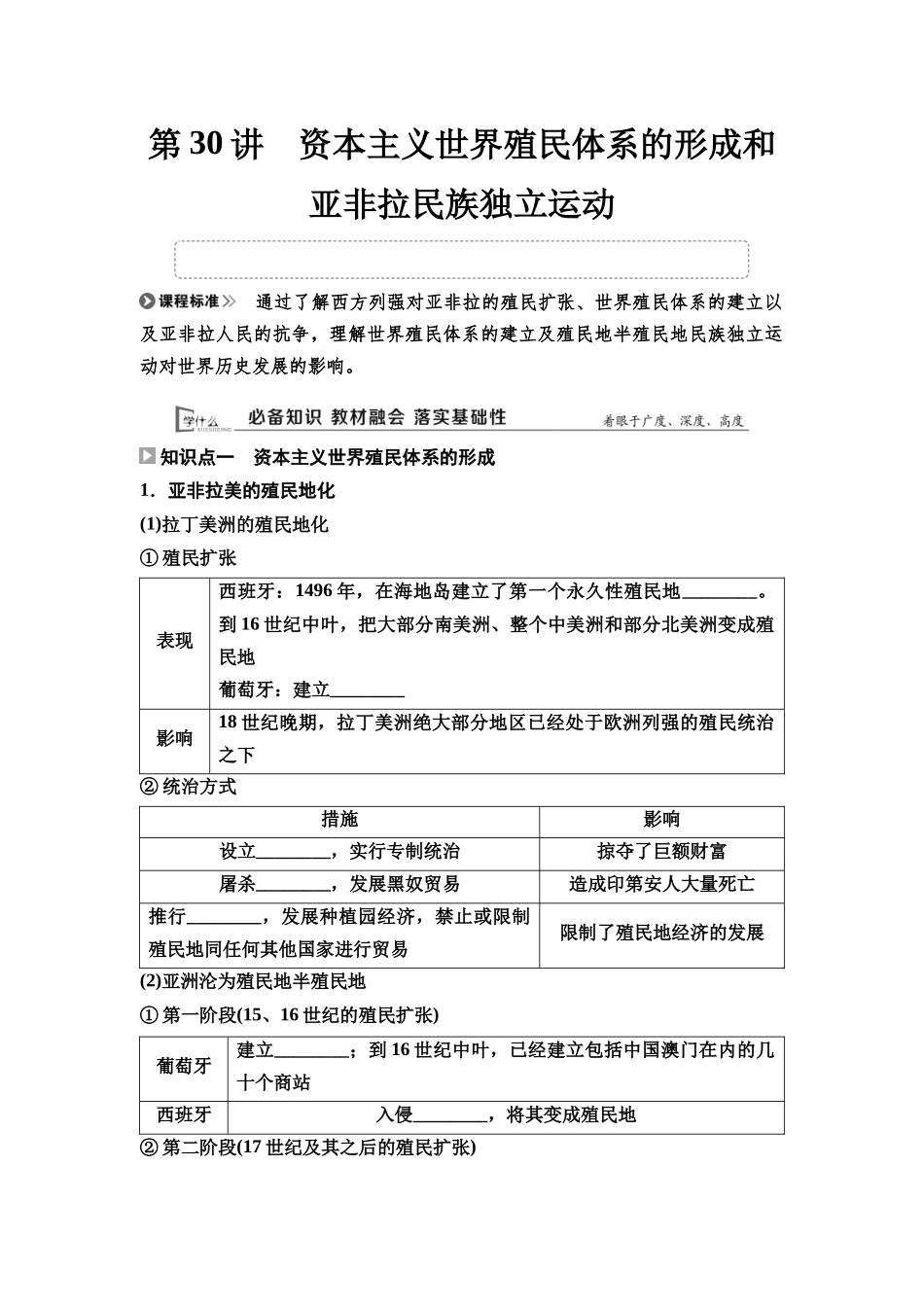 2026版《课堂新坐标》高三历史一轮复习通用版31中外历史纲要(下)第十单元第30讲资本主义世界殖民体系的形成和亚非拉民族独立运动.docx_第1页