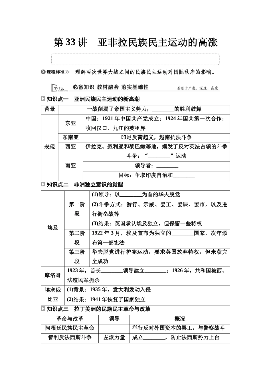 2026版《课堂新坐标》高三历史一轮复习通用版34中外历史纲要(下)第十一单元第33讲亚非拉民族民主运动的高涨.docx_第1页