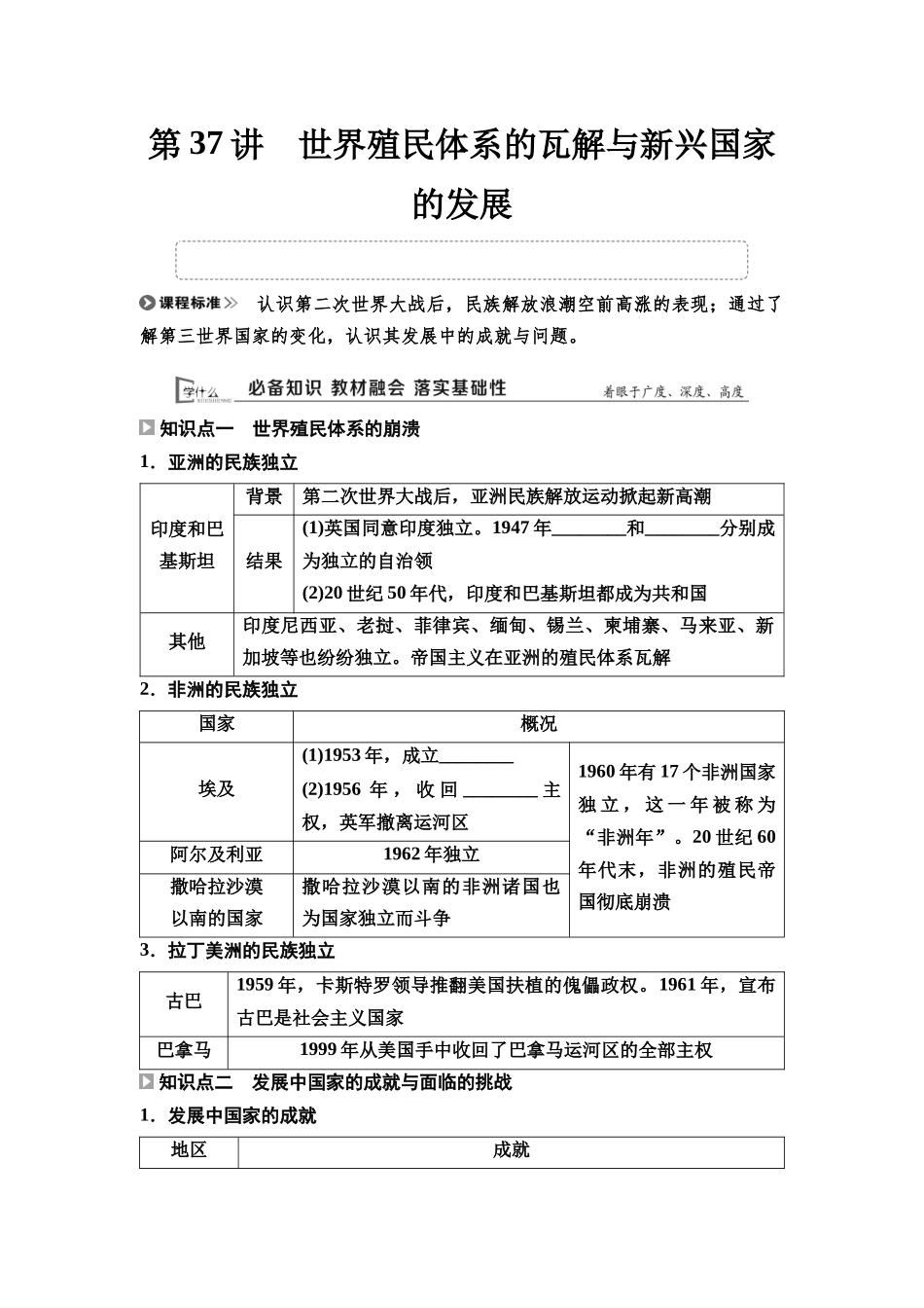2026版《课堂新坐标》高三历史一轮复习通用版38中外历史纲要(下)第十二单元第37讲世界殖民体系的瓦解与新兴国家的发展.docx_第1页