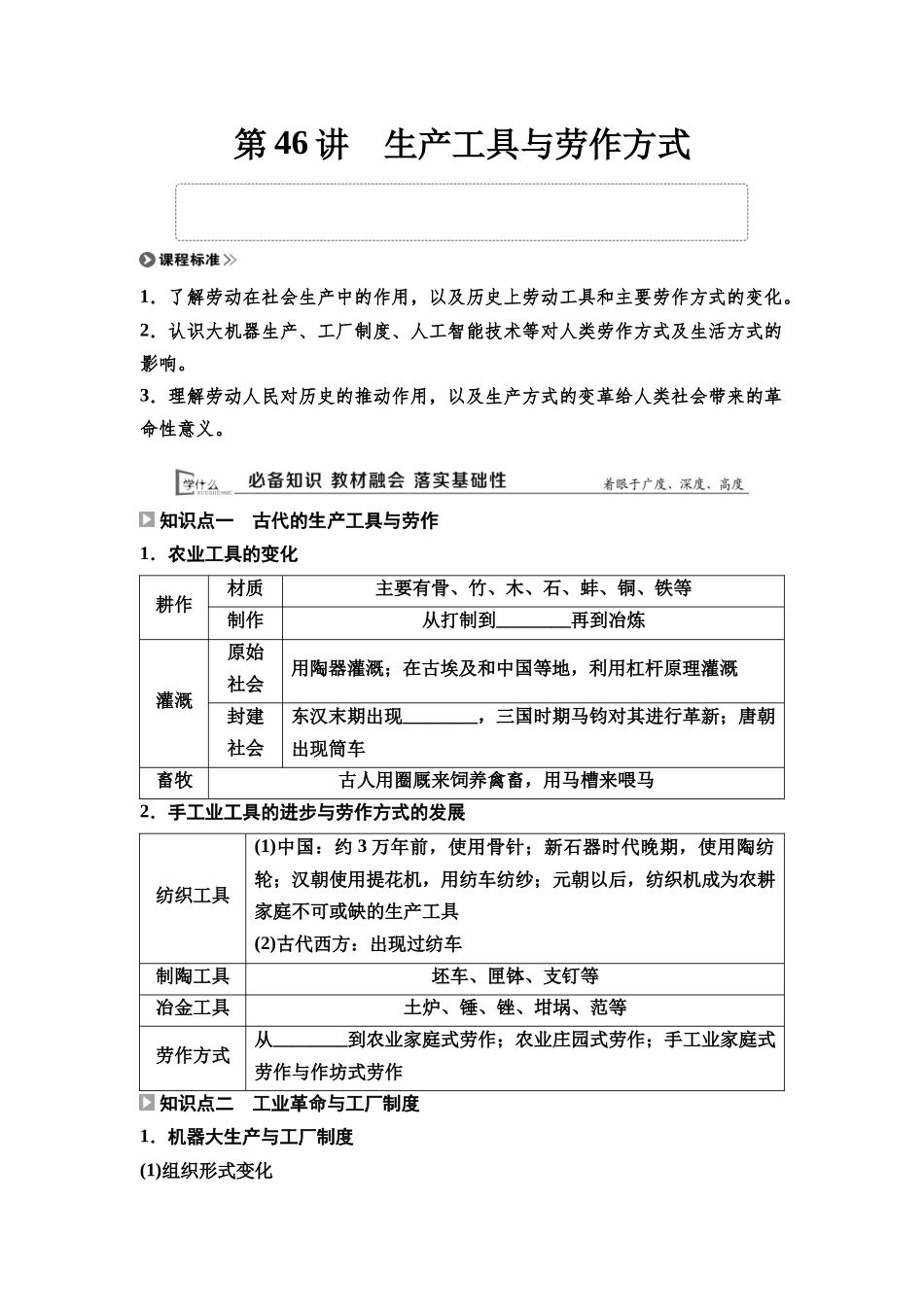 2026版《课堂新坐标》高三历史一轮复习通用版48选择性必修2第十四单元第46讲生产工具与劳作方式.docx_第1页