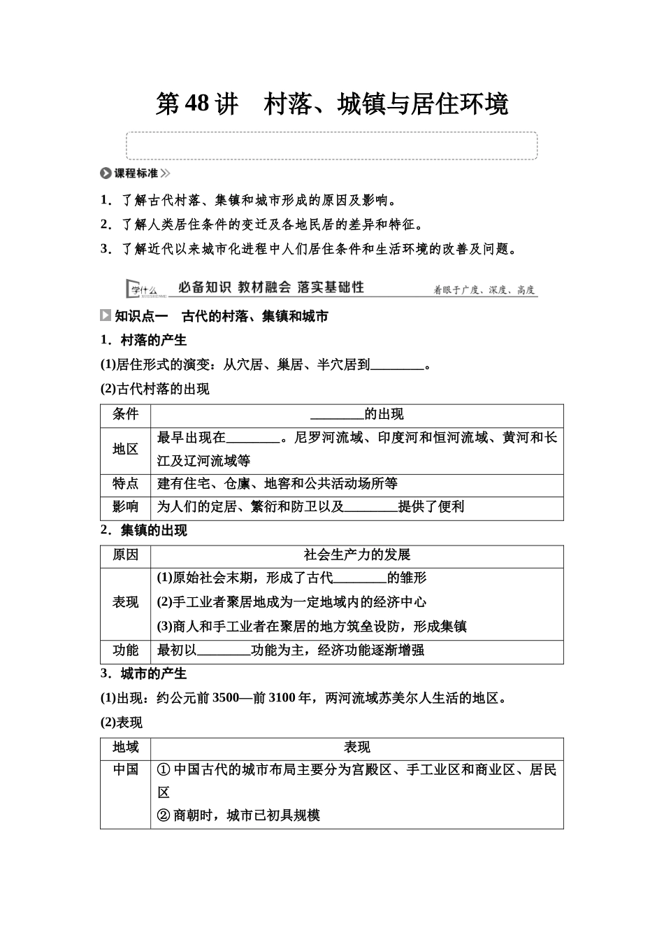 2026版《课堂新坐标》高三历史一轮复习通用版50选择性必修2第十四单元第48讲村落、城镇与居住环境.docx_第1页