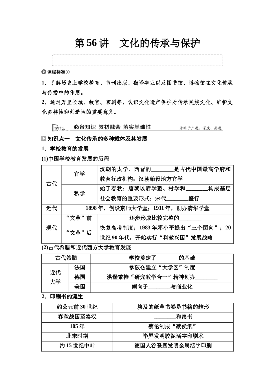2026版《课堂新坐标》高三历史一轮复习通用版58选择性必修3第十五单元第56讲文化的传承与保护.docx_第1页