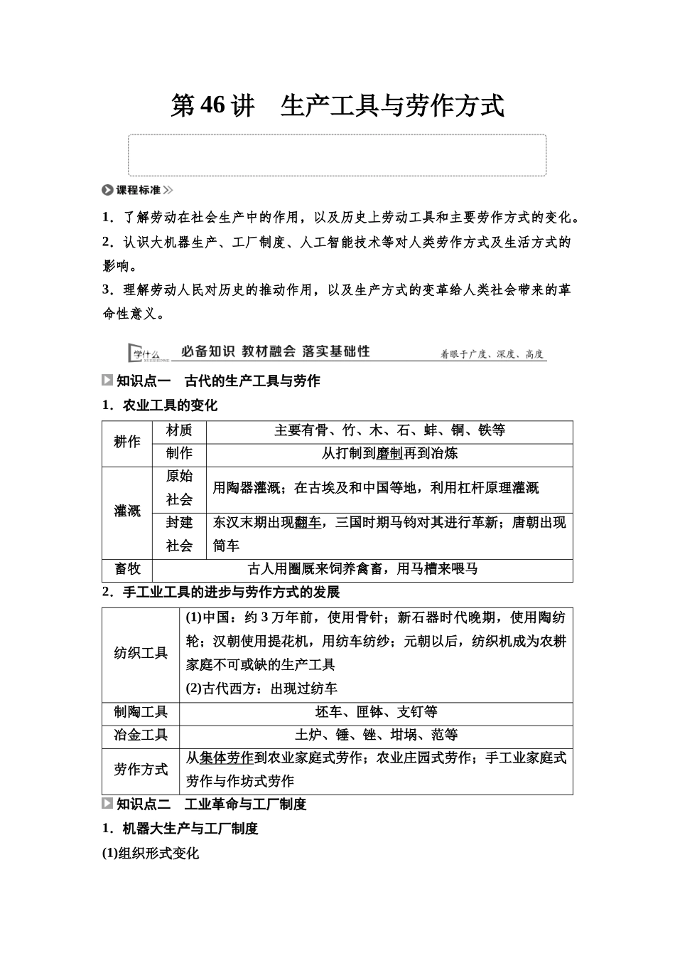 2026版《课堂新坐标》高三历史一轮复习通用版61选择性必修2第十四单元第46讲生产工具与劳作方式.docx_第1页