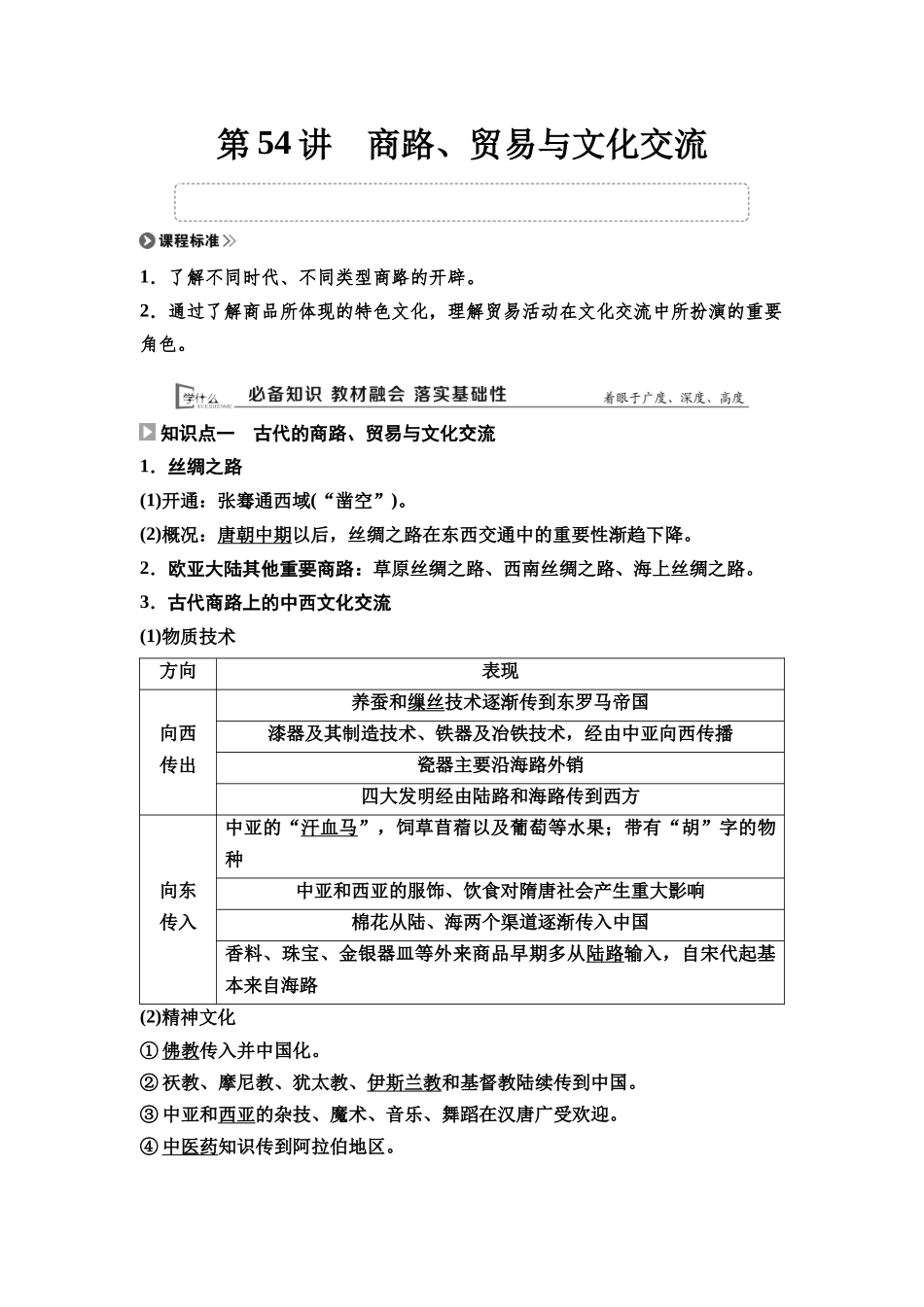 2026版《课堂新坐标》高三历史一轮复习通用版70选择性必修3第十五单元第54讲商路、贸易与文化交流.docx_第1页