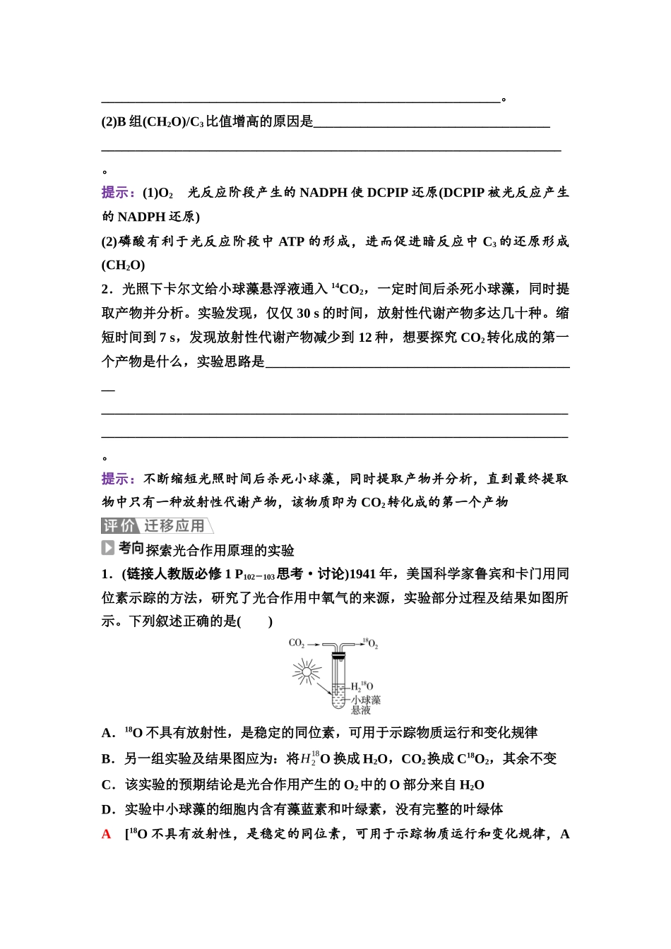 2026版《课堂新坐标》高三生物学一轮复习不定项版14必修1第二单元第11讲光合作用的原理(1).docx_第3页