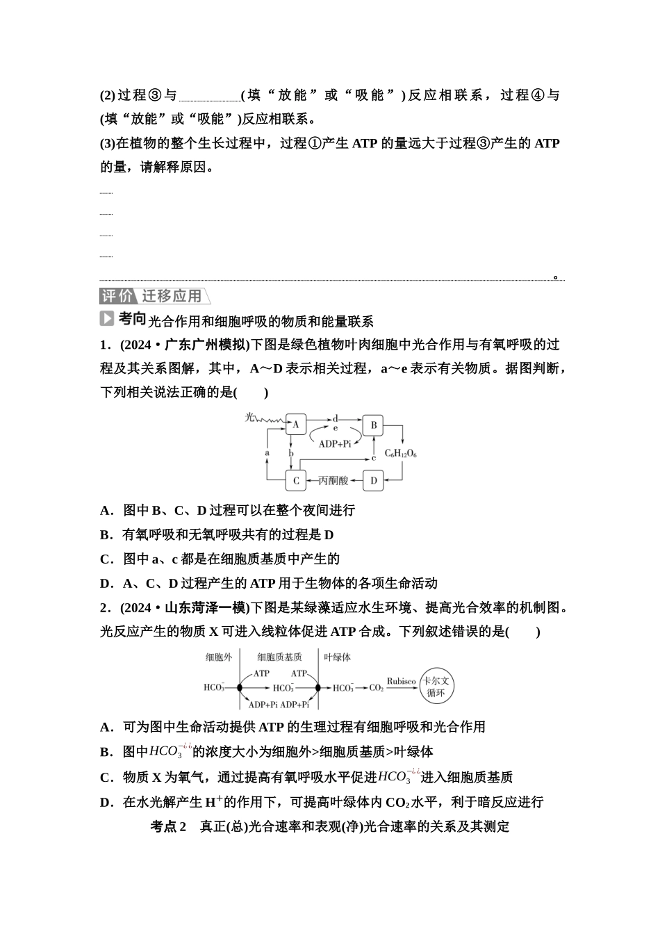 2026版《课堂新坐标》高三生物学一轮复习不定项版16必修1第二单元第13讲光合作用和细胞呼吸的综合.docx_第3页