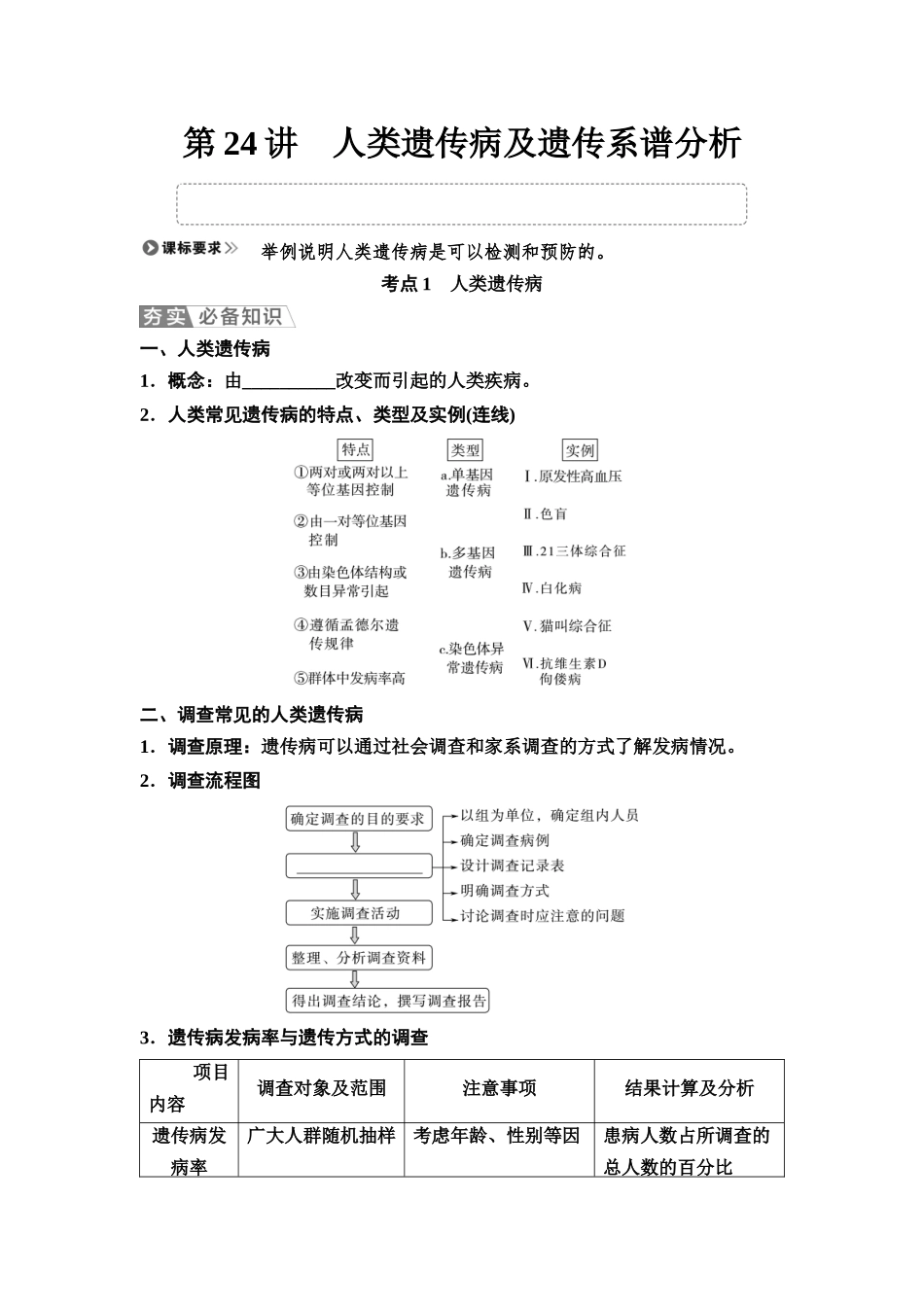 2026版《课堂新坐标》高三生物学一轮复习不定项版33必修2第四单元第24讲人类遗传病及遗传系谱分析.docx_第1页