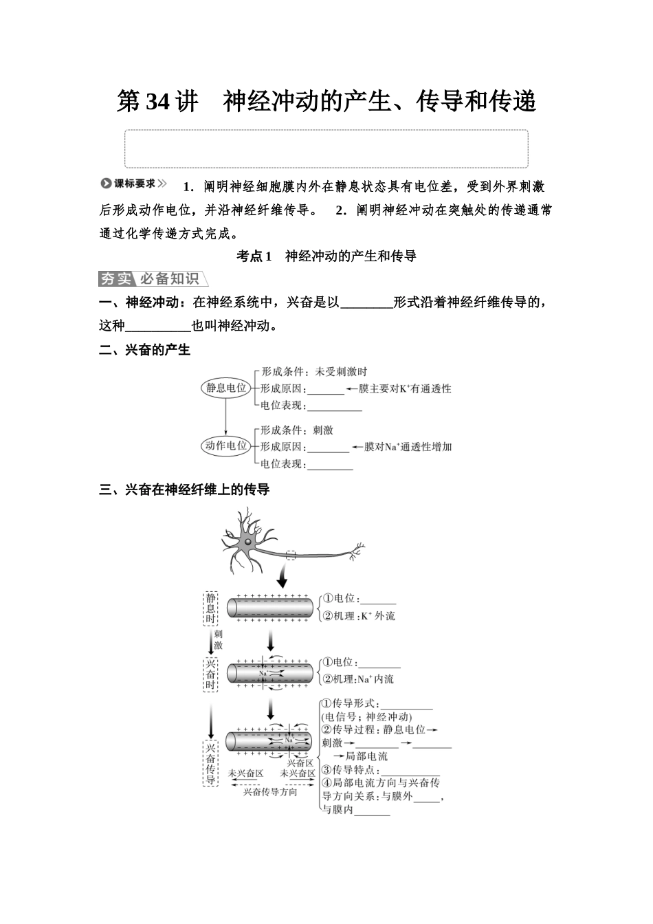 2026版《课堂新坐标》高三生物学一轮复习不定项版49选择性必修1第七单元第34讲神经冲动的产生、传导和传递(1).docx_第1页