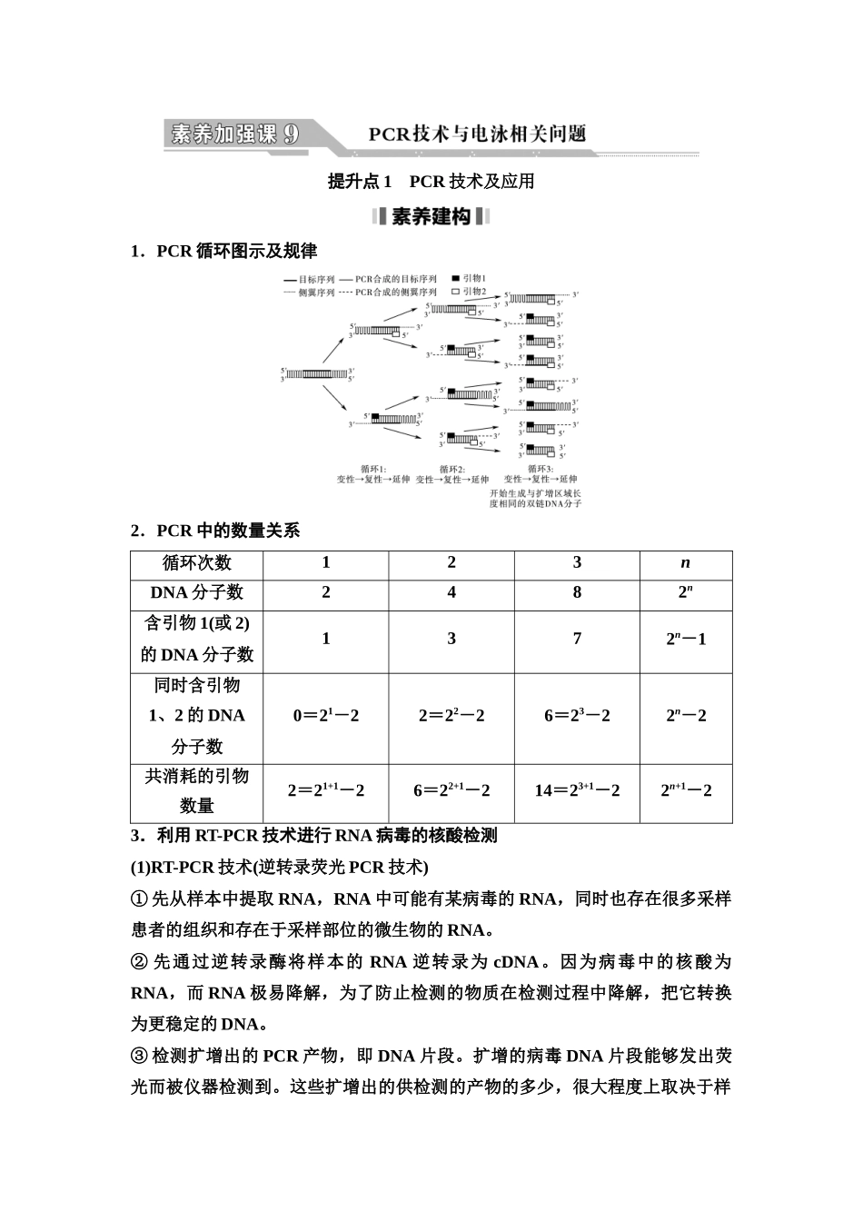2026版《课堂新坐标》高三生物学一轮复习不定项版80选择性必修3第九单元素养加强课9PCR技术与电泳相关问题.docx_第1页