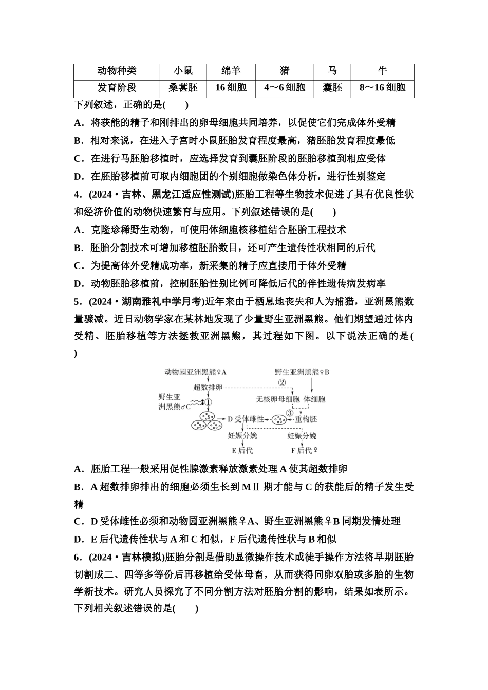2026版《课堂新坐标》高三生物学一轮复习不定项版课时分层作业54胚胎工程.docx_第2页