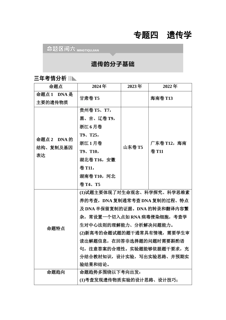 2026版《课堂新坐标》高三生物学一轮复习单选版1母题必读命题区间六遗传的分子基础.docx_第1页