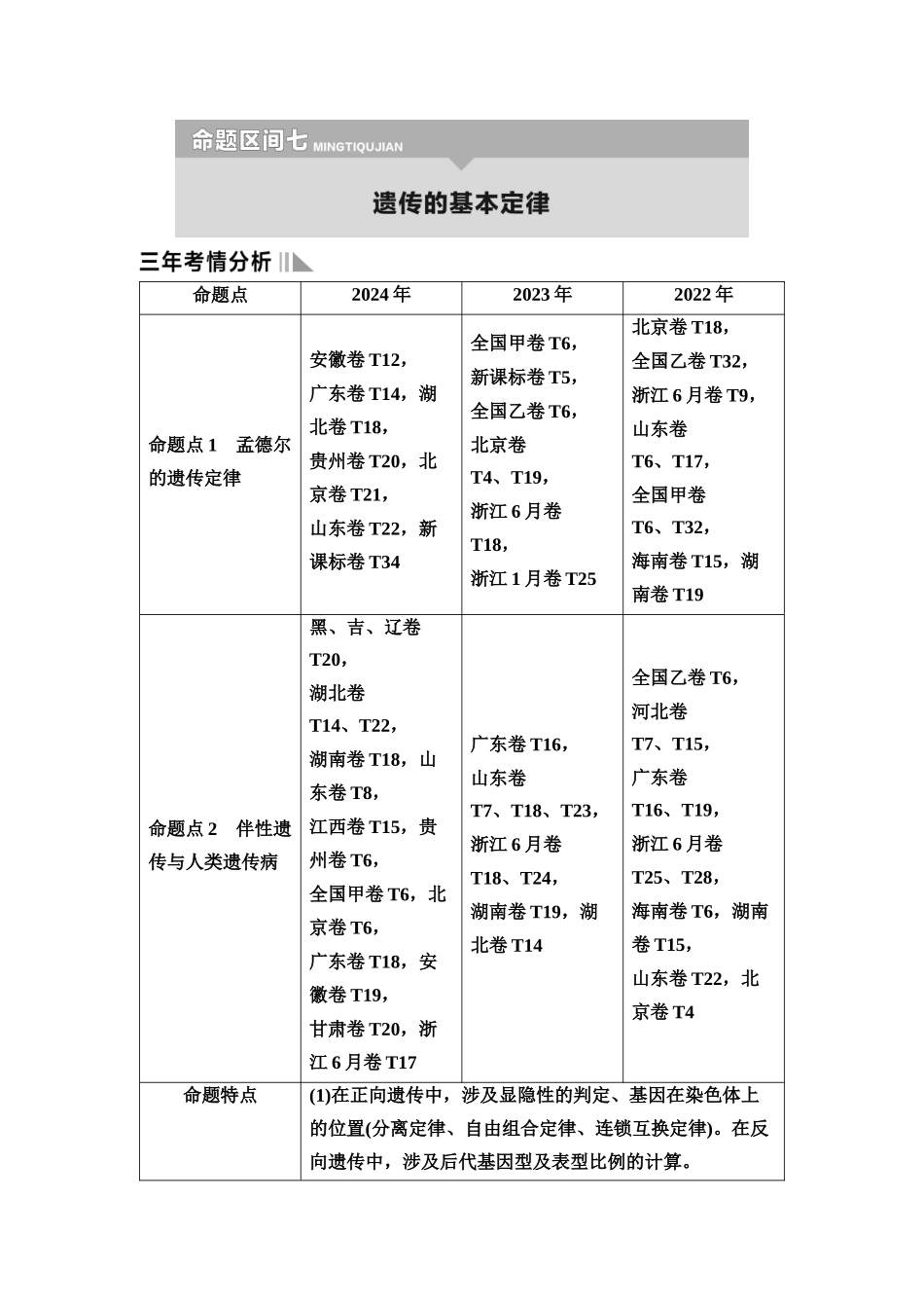 2026版《课堂新坐标》高三生物学一轮复习单选版3命题区间七遗传的基本定律.docx_第1页