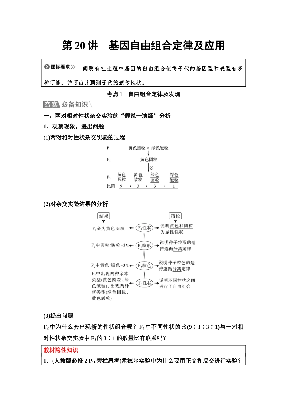 2026版《课堂新坐标》高三生物学一轮复习单选版28必修2第四单元第20讲基因自由组合定律及应用.docx_第1页