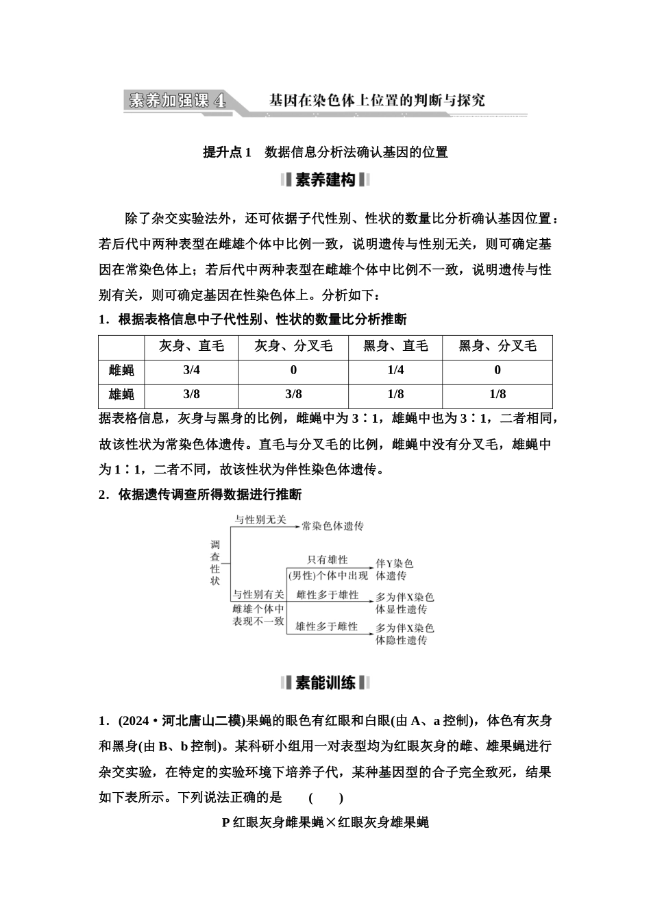 2026版《课堂新坐标》高三生物学一轮复习单选版32必修2第四单元素养加强课4基因在染色体上位置的判断与探究(1).docx_第1页