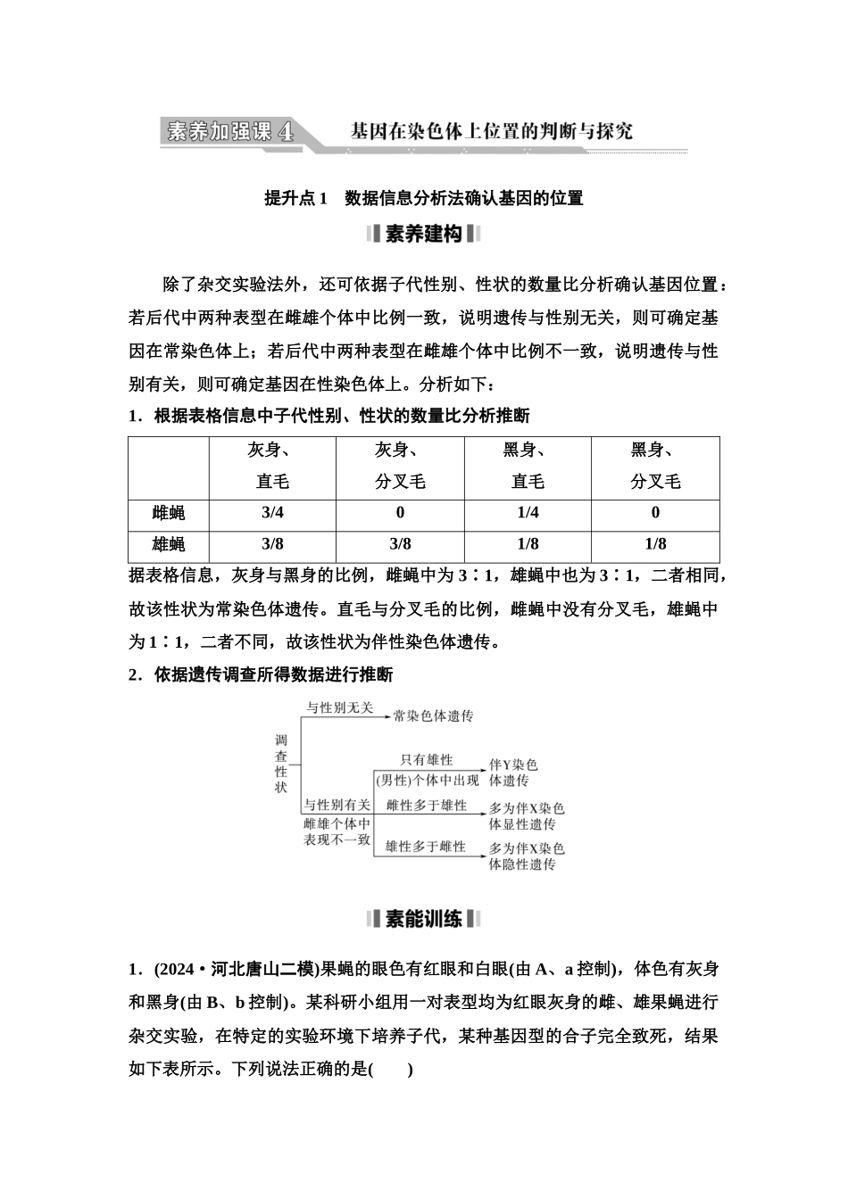 2026版《课堂新坐标》高三生物学一轮复习单选版32必修2第四单元素养加强课4基因在染色体上位置的判断与探究.docx_第1页
