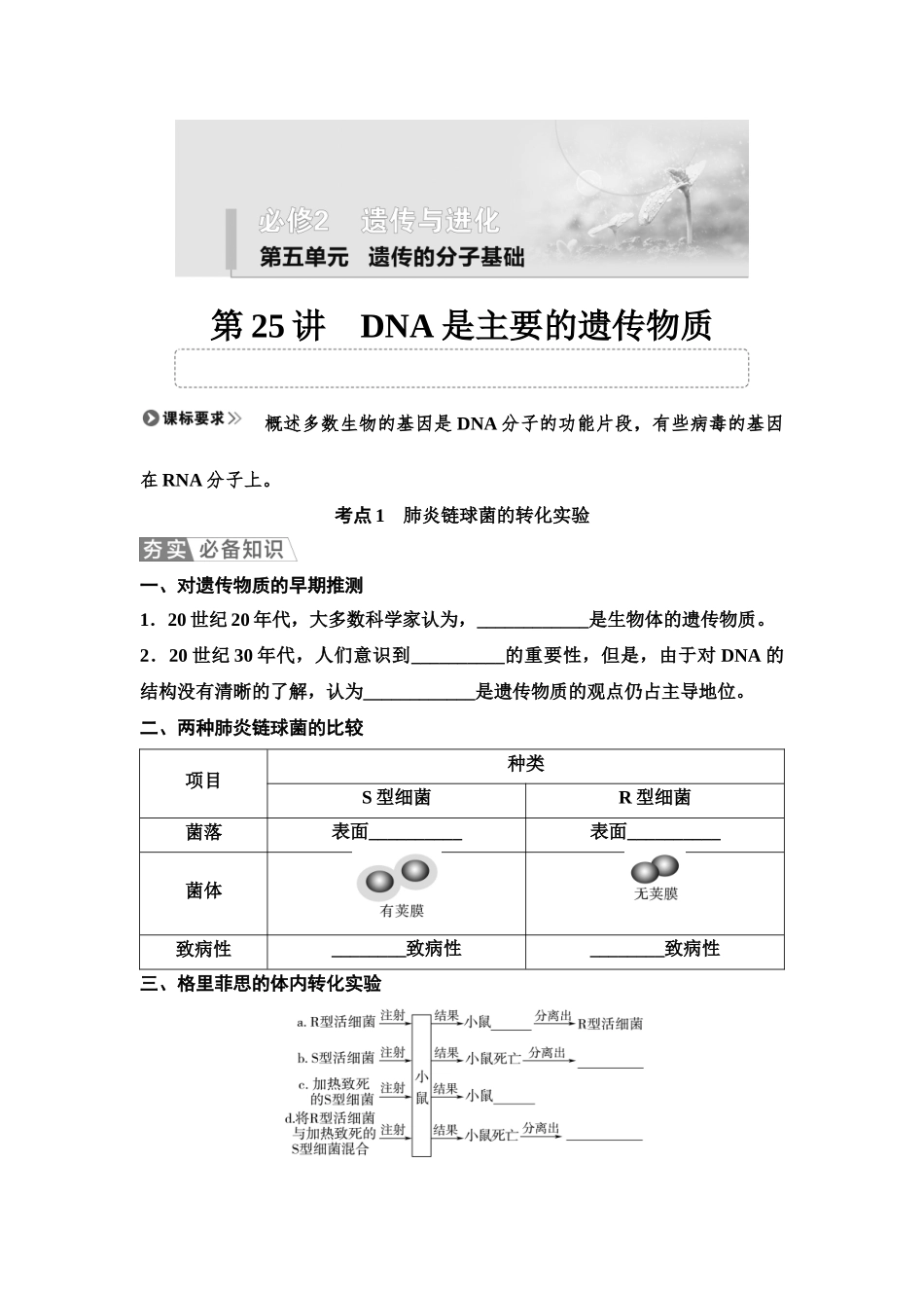 2026版《课堂新坐标》高三生物学一轮复习单选版35必修2第五单元第25讲DNA是主要的遗传物质(1).docx_第1页