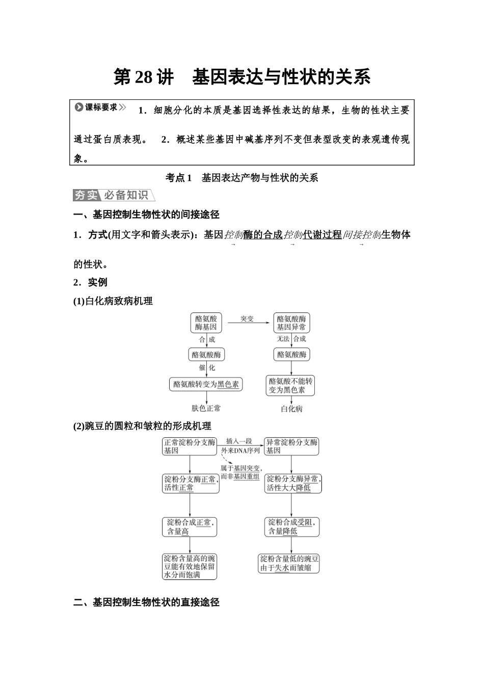 2026版《课堂新坐标》高三生物学一轮复习单选版39必修2第五单元第28讲基因表达与性状的关系.docx_第1页