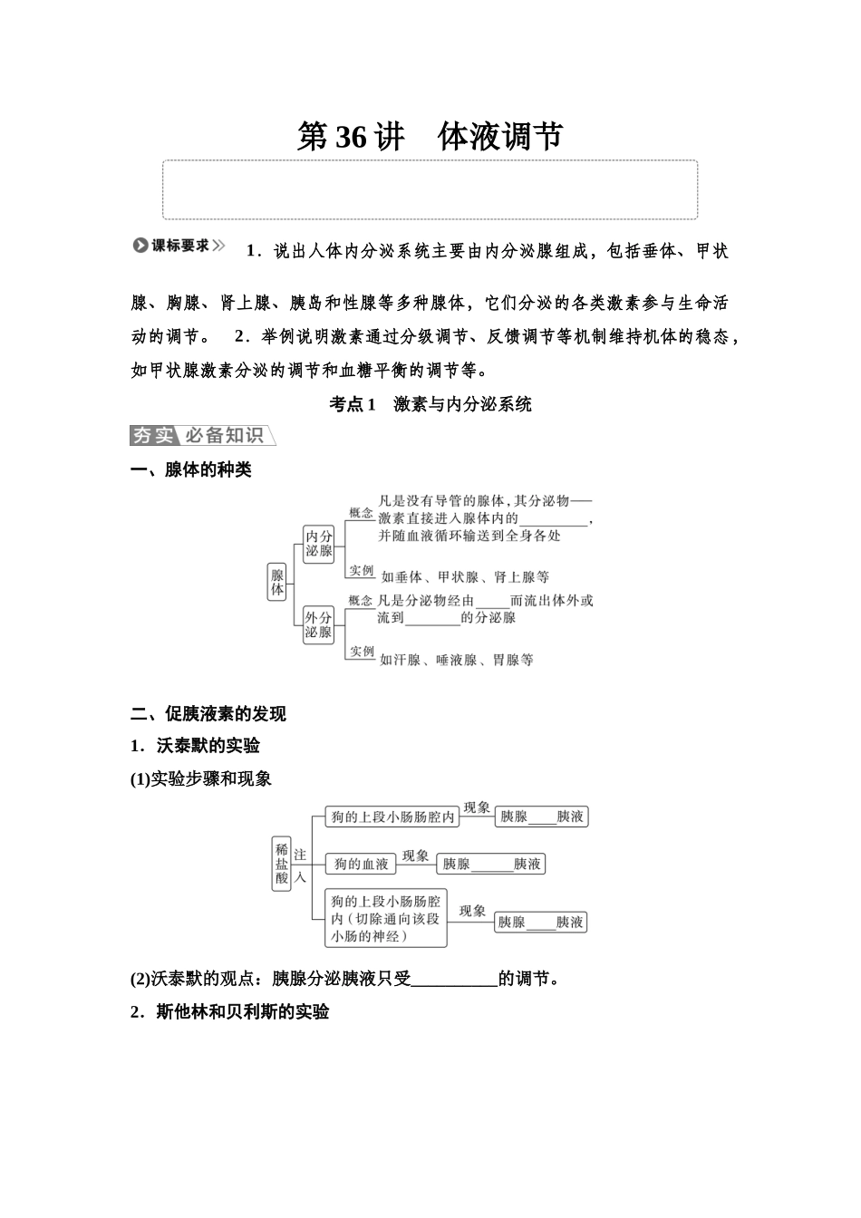 2026版《课堂新坐标》高三生物学一轮复习单选版52选择性必修1第七单元第36讲体液调节(1).docx_第1页