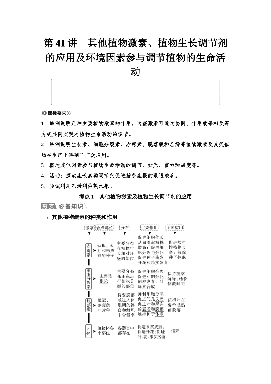 2026版《课堂新坐标》高三生物学一轮复习单选版57选择性必修1第七单元第41讲其他植物激素、植物生长调节剂的应用及环境因素参与调节植物的生命活动.docx_第1页