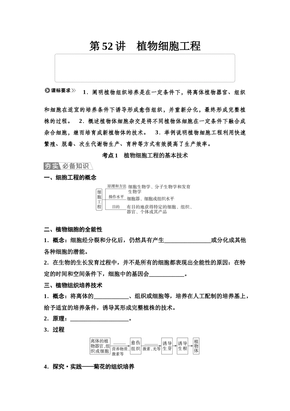 2026版《课堂新坐标》高三生物学一轮复习单选版74选择性必修3第九单元第52讲植物细胞工程(1).docx_第1页